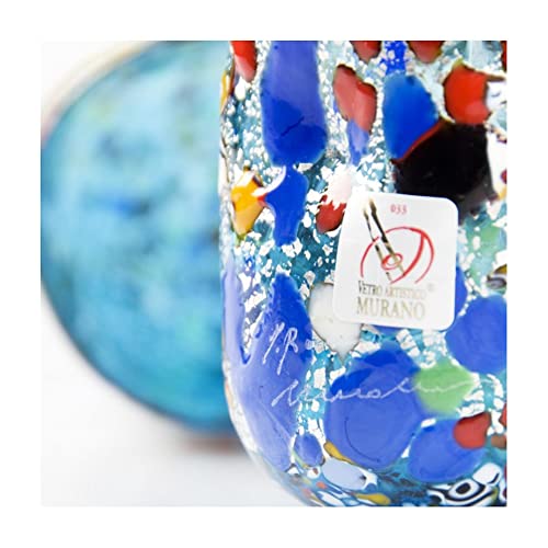 Муранское стъкло, Светло Синьо и Сребърни Чаши за Пиене, Шест Стъклени Изделия, ръчно изработени Произведения на изкуството от Бластване стъкло, YourMurano