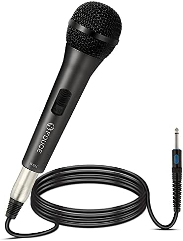 FDUCE Динамичен Вокален микрофон 9,0 с Метален Ръчно Кабелен микрофон с ключ за включване и изключване, Кабелна караоке микрофон с 16,4-футовым XLR-кабел за пеене, изяви, сватби, клас на употреба (сив)